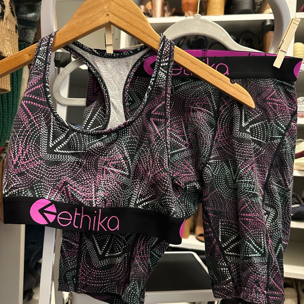 Women's Ethika sized M biker shorts and sports bra set